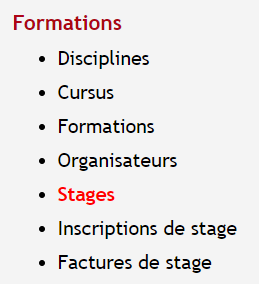 Accès à la gestion des stages