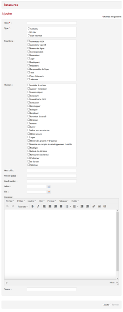 Formulaire de création de ressources