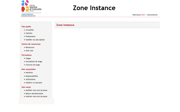 Interface d'une instance départementale